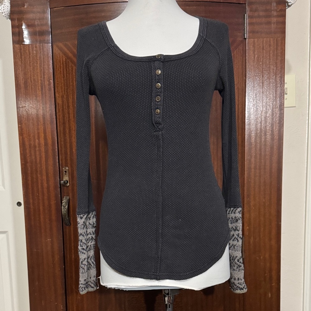 Free people Black Long Sleeve waffle knit Top